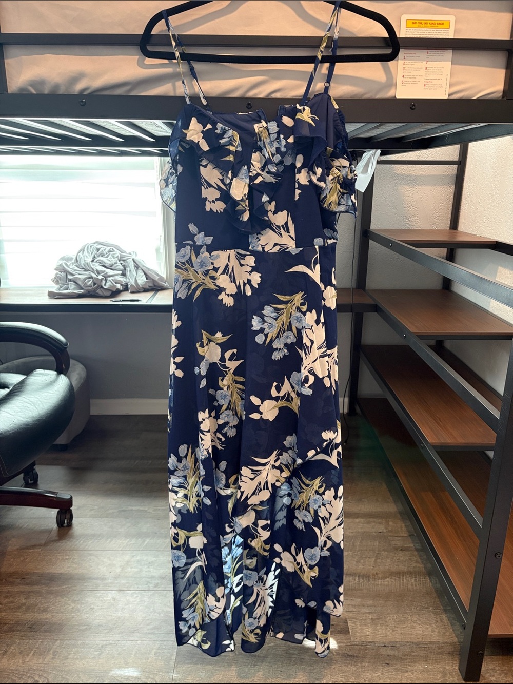 JJs House Navy Blue Floral Ruffle Maxi Dress